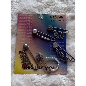 5 Pack Crocs Jibbitz Charms Love Punk Goth Pin Pearls Skull Heart Silver NEW